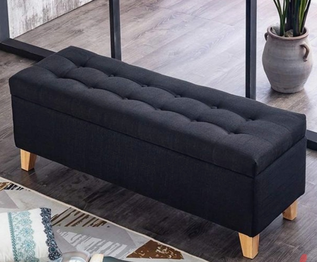Banqueta Pie de Cama 'Monarca' (Imperial, Tela, Botón de Tela, Pata Cónica Metálica)