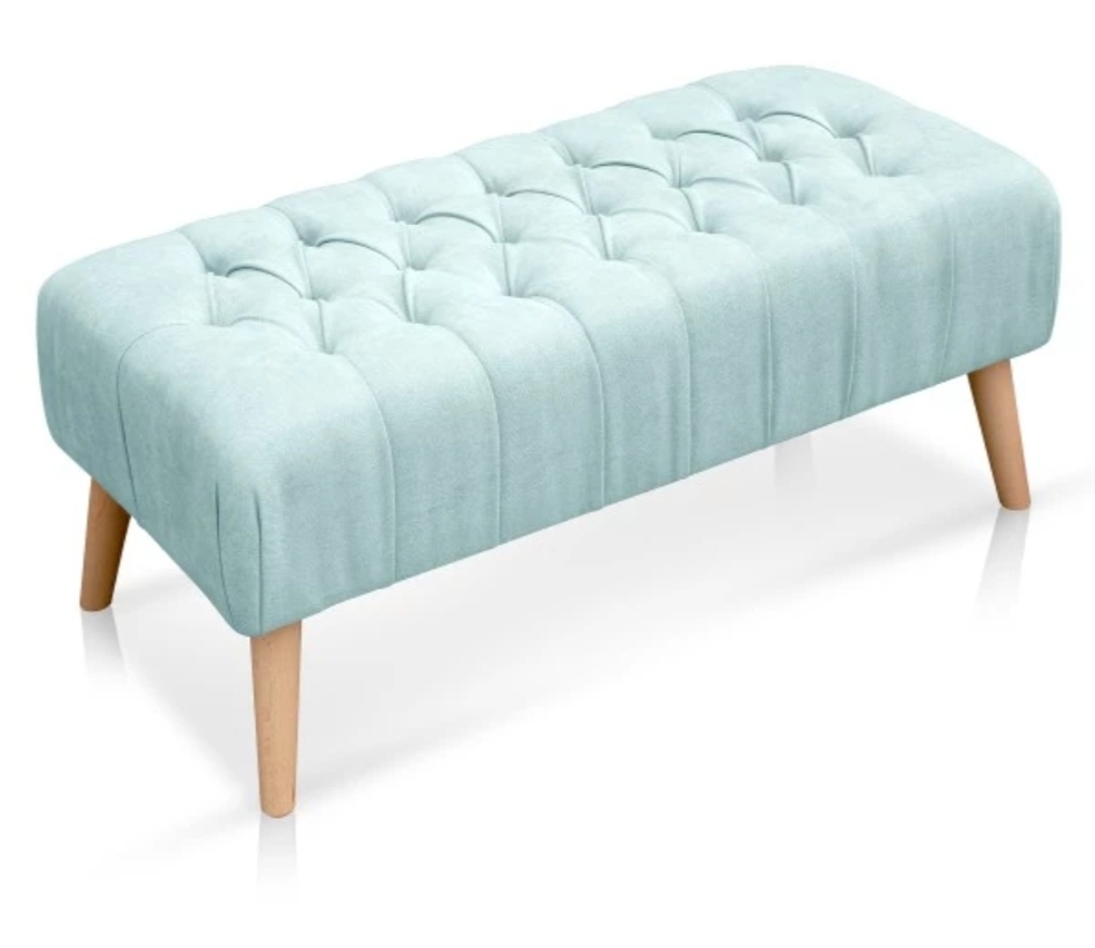 Banqueta Pie de Cama 'Luis XV' (Imperial, Tela, Botón de Tela, Pata Cónica Metálica)