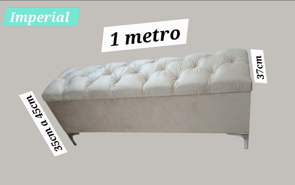 Banqueta Pie de Cama 'Emperador' - Modelo 2 (Imperial, Tela, Botón de Tela, Pata Cónica Metálica)
