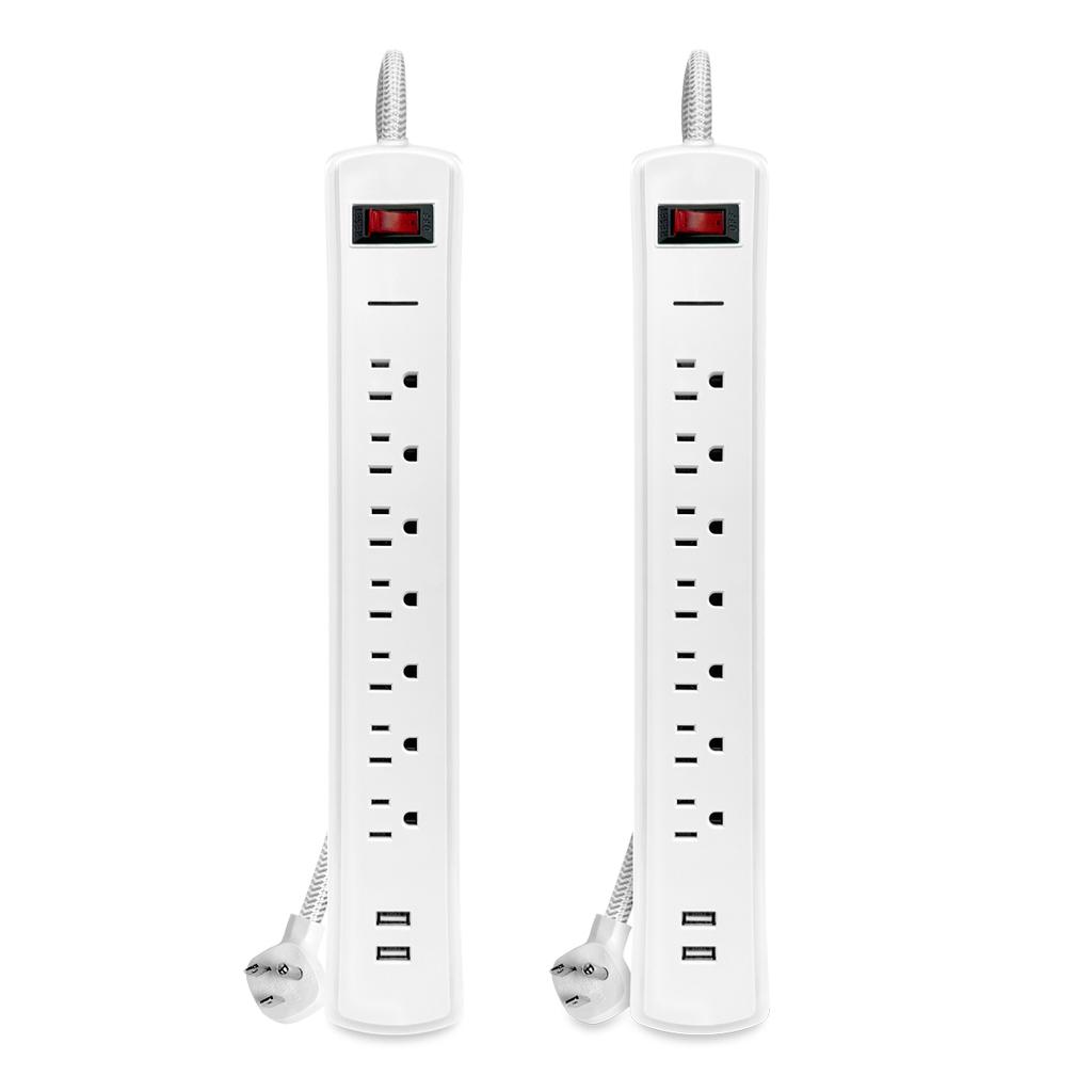 Bytech Protector Contra Sobretensiones con 7 Tomas y 2 Puertos USB 2 Unidades