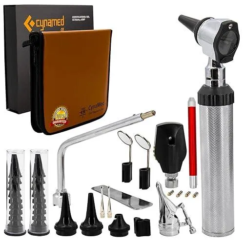 Kit de otoscopio, oftalmoscopio y otorrino led Cynamed